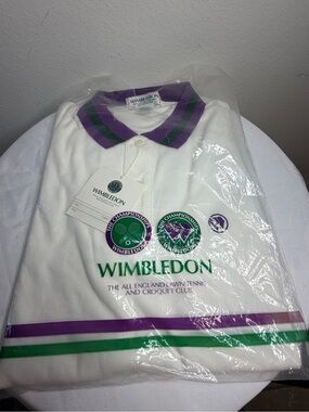 Wimbledon White Polo with Purple & Green Trim